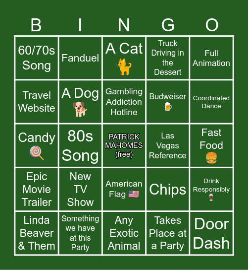 🏈Super Bowl Commercial🏈 Bingo Card