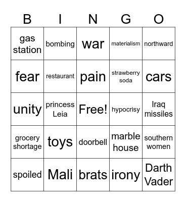 Persepolis: The Jewels Bingo Card