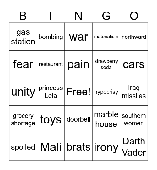 Persepolis: The Jewels Bingo Card