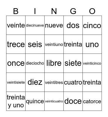 hola Bingo Card