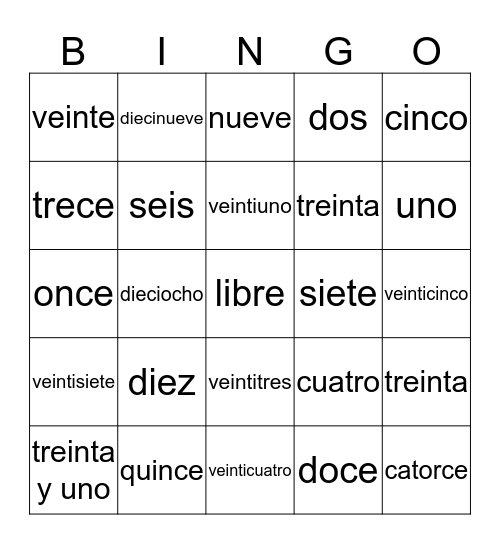hola Bingo Card