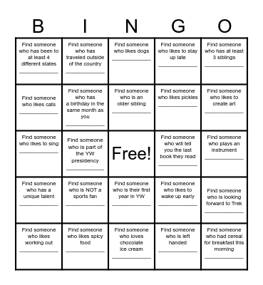 Find a Friend Bingo Card