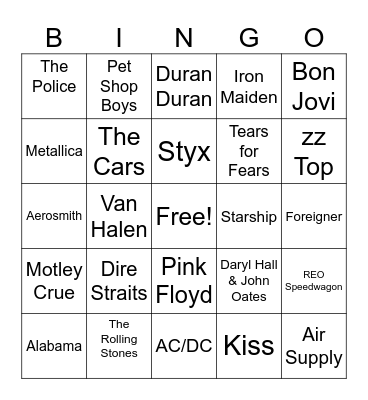 Groups of the 70's & 80's Bingo Card