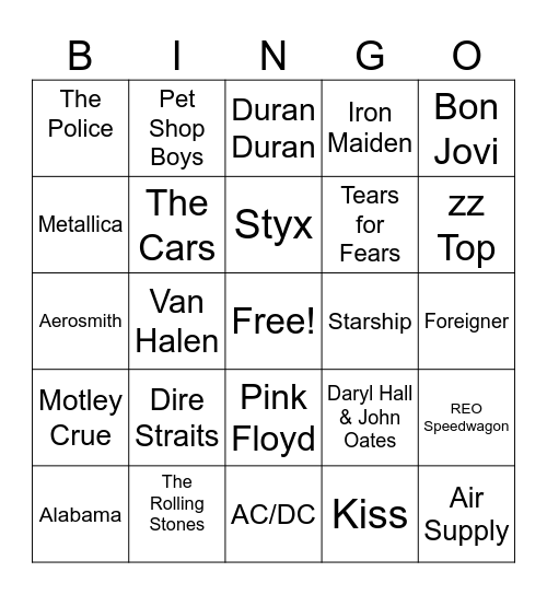 Groups of the 70's & 80's Bingo Card