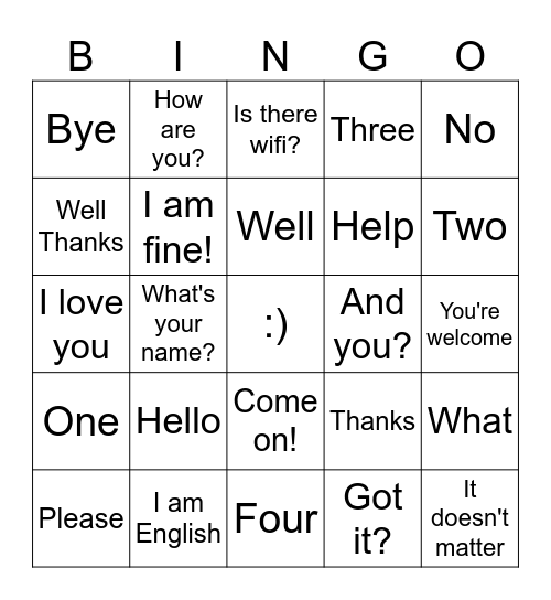Italian Bingo Card