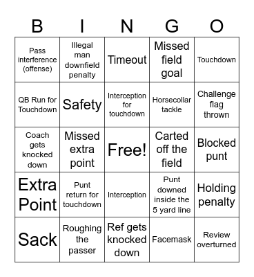 Super Bowl 29 Bingo Card