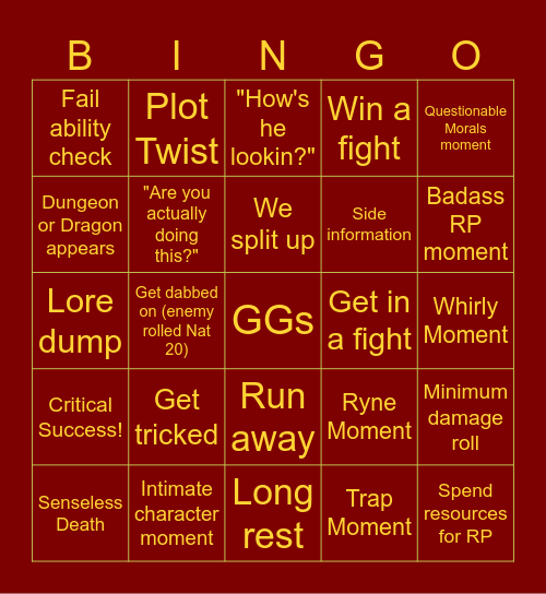 DnD Party Bingo Card