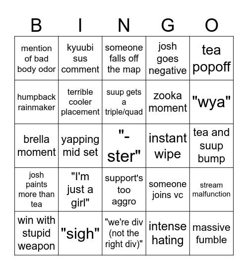 inkless bingo card Bingo Card