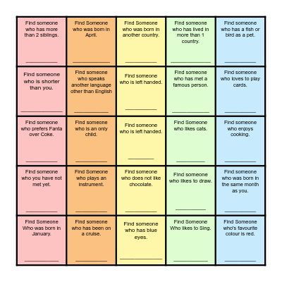Find Someone Who... Bingo Card