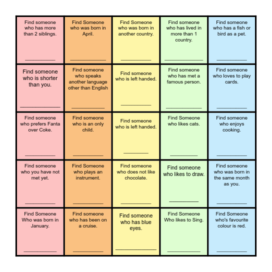 Find Someone Who... Bingo Card
