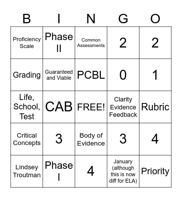 PCBL BINGO Card
