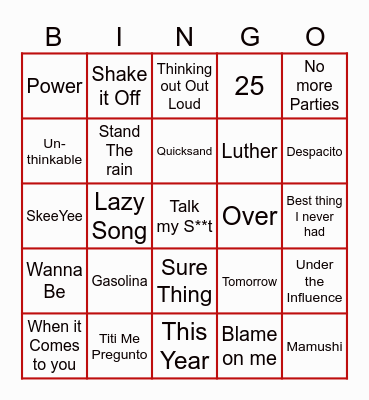 Musical Bingo Card