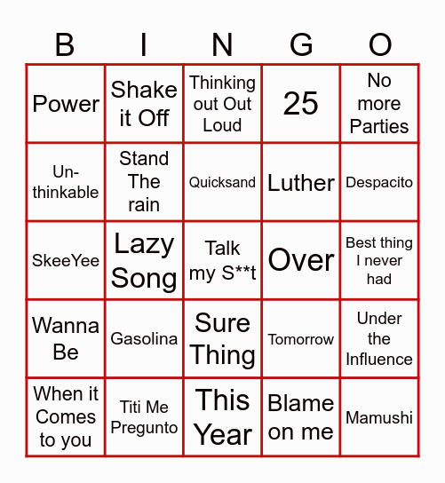 Musical Bingo Card