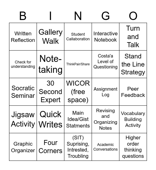 WICOR Bingo Card