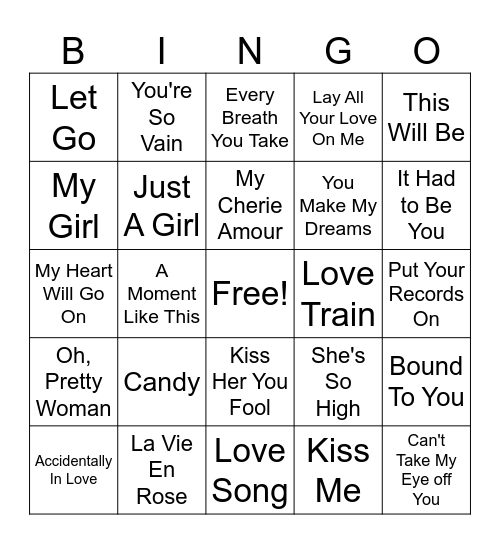 RomCom Main Character Bingo Card