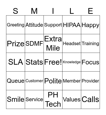 Put a smile in your voice! Bingo Card