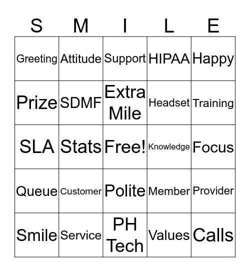 Put a smile in your voice! Bingo Card