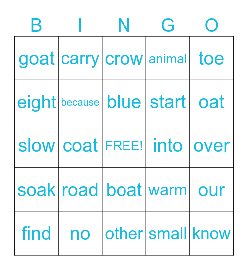 LONG O (ow, oa, o) Bingo Card