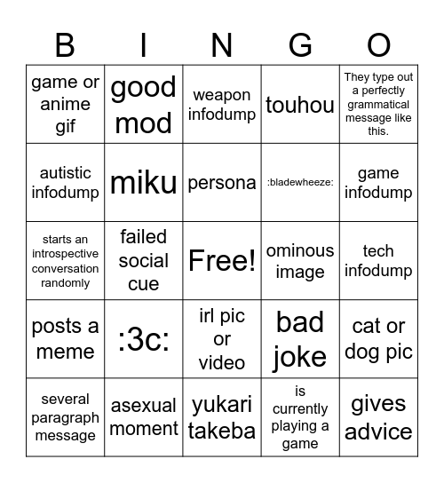 nyx bingo Card