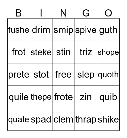 Nonsense Words Bingo Card