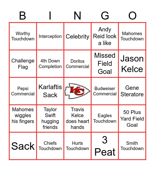 Chiefs Bingo Card