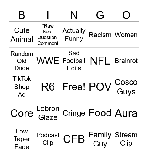 Tiktok Bingo Card