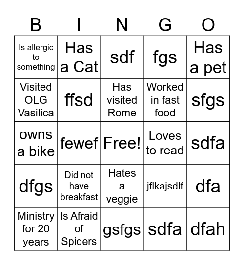 Untitled Bingo Card