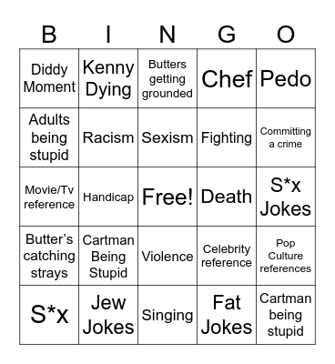 South Park Bingo Card