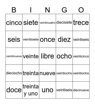 hola Bingo Card