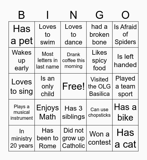 Human Bingo Card