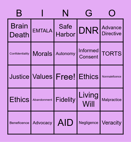 Ethics & Legal Bingo Card