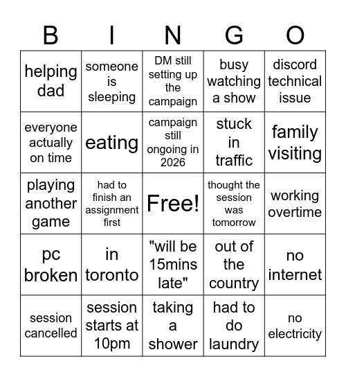 curse of strahd Bingo Card