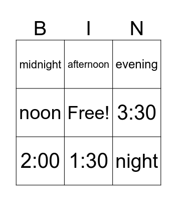 What time is it? Bingo Card