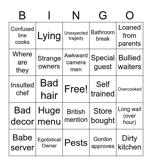 NIGHTMARE KITCHEN Bingo Card