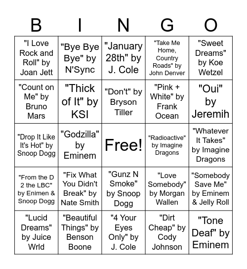 Personal Playlist Songs (Purple Even) Bingo Card