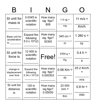 Science 1206 Review Bingo Card