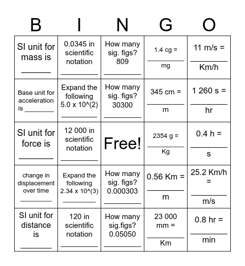 Science 1206 Review Bingo Card