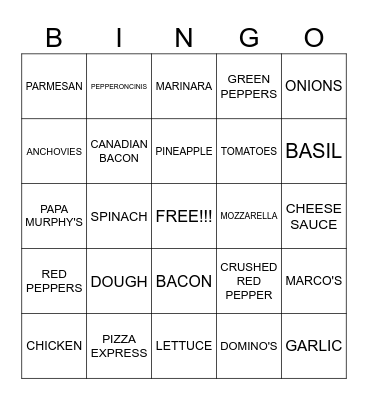 Wellness pizza party!!!! Bingo Card