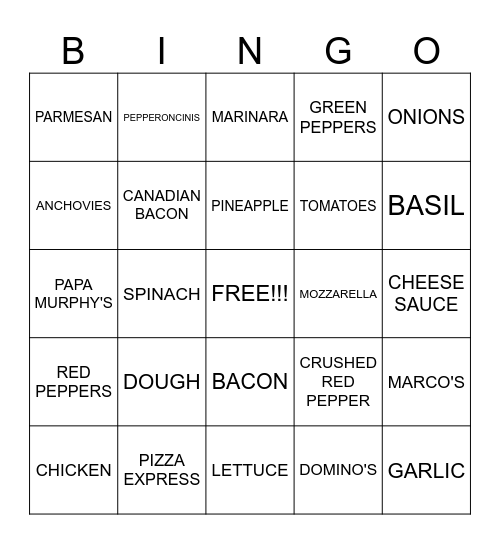Wellness pizza party!!!! Bingo Card