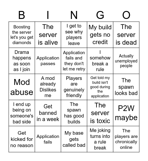 Strict Server bingo Card