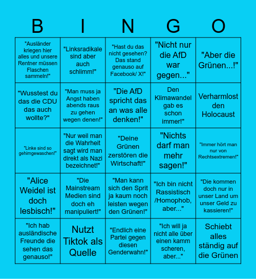 AfD Wähler Bullshit Bingo Card