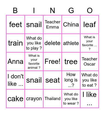Vowel letter sounds Bingo Card
