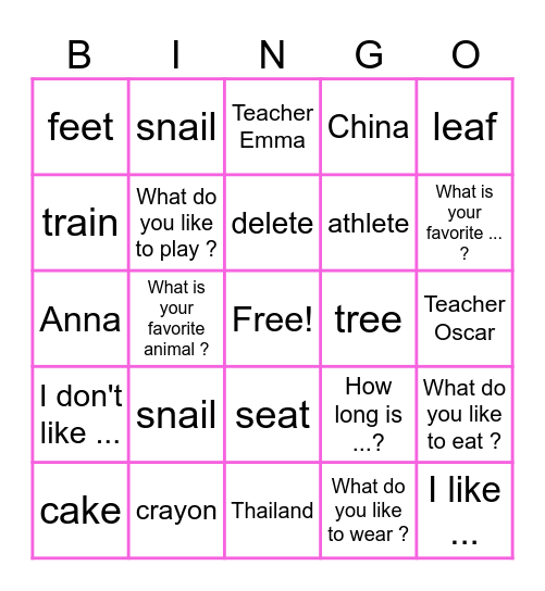 Vowel letter sounds Bingo Card