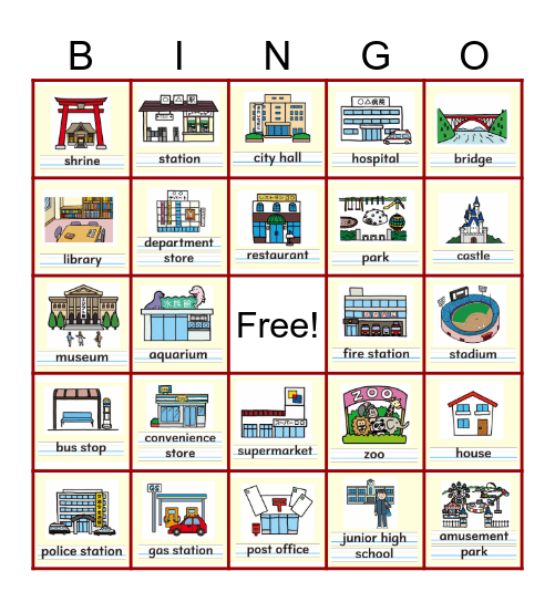 Buildings and Places Bingo Card