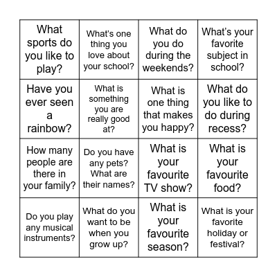 Getting to Know Each Other Bingo Card