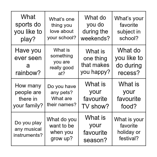 Getting to Know Each Other Bingo Card