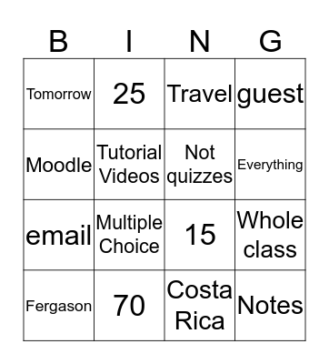 Chemistry Open House Bingo Card