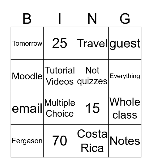 Chemistry Open House Bingo Card