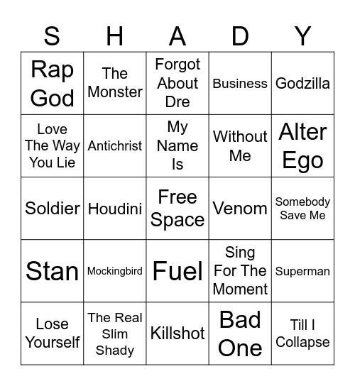 Eminem Bingo Card