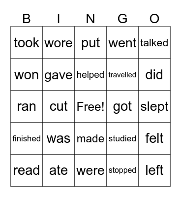 VERBS - simple past Bingo Card